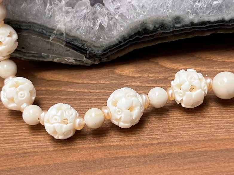 Ethical Bone Carved Necklace and Earring Gift Set, Bone Carved Jewelry, Unique gift for her, Christmas Gift, gifts for mom