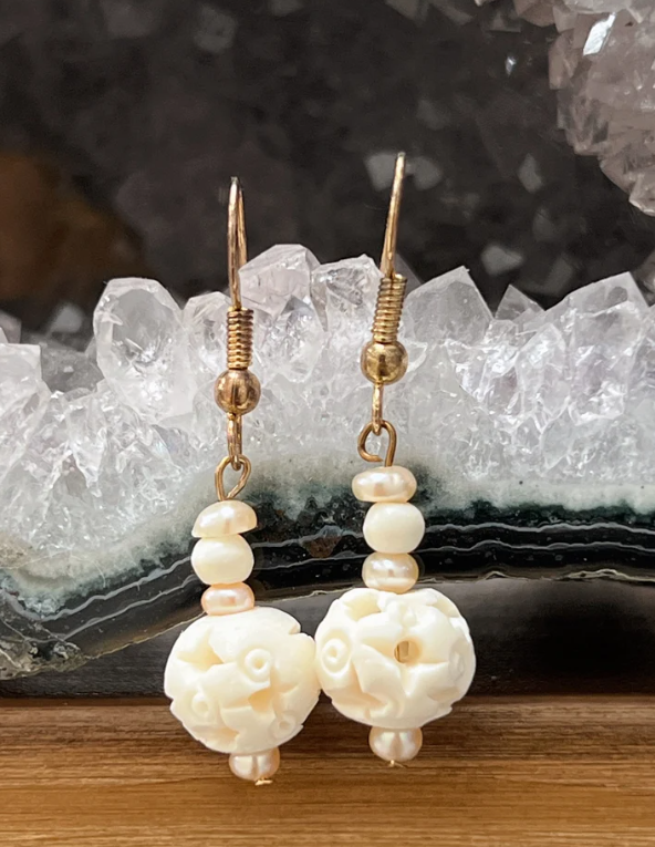 Ethical Bone Carved Necklace and Earring Gift Set